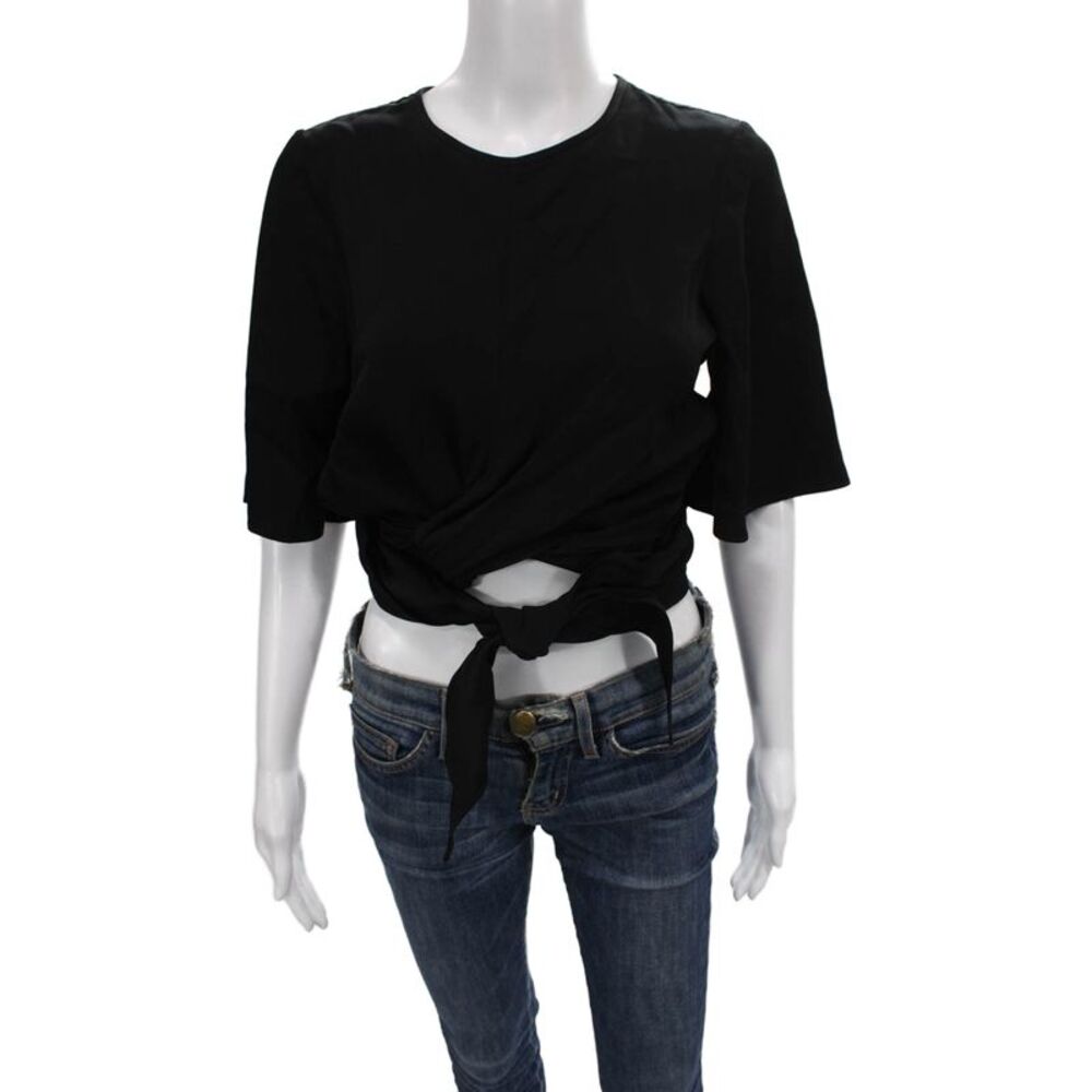 Ellery Womens Cropped Black Round Neck Short Sleeve Blouse Size 0